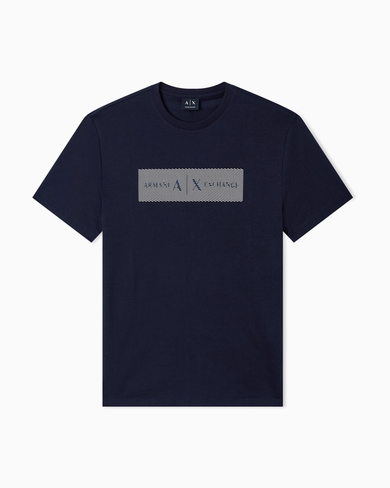 ARMANI EXCHANGE t-shirt blu in cotone con scritta logo-3