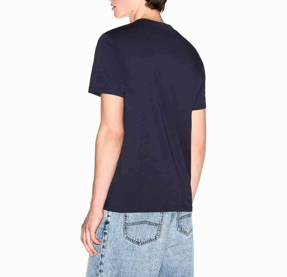 ARMANI EXCHANGE t-shirt blu in cotone con scritta logo-4