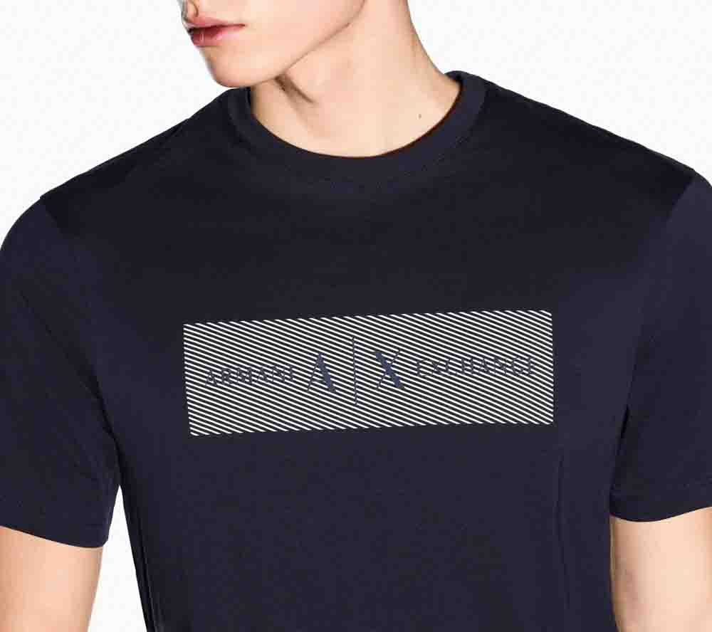 ARMANI EXCHANGE t-shirt blu in cotone con scritta logo