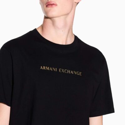 Maglietta nera uomo ARMANI EXCHANGE con scritta oro