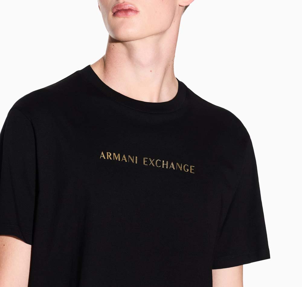 Maglietta nera uomo ARMANI EXCHANGE con scritta oro
