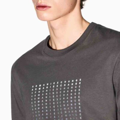 T-shirt verde con scritta ripetuta ARMANI EXCHANGE uomo-2