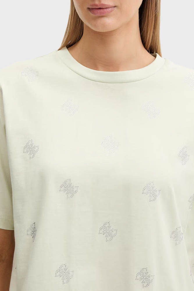 Maglietta lime mezza manica da donna GUESS con 4G in strass all over-1