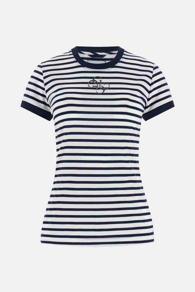 GUESS t-shirt rigata bianca e blu da donna-3
