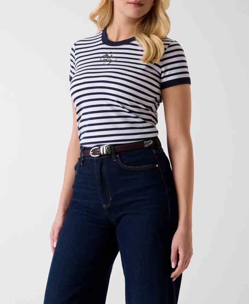 GUESS t-shirt rigata bianca e blu da donna-1