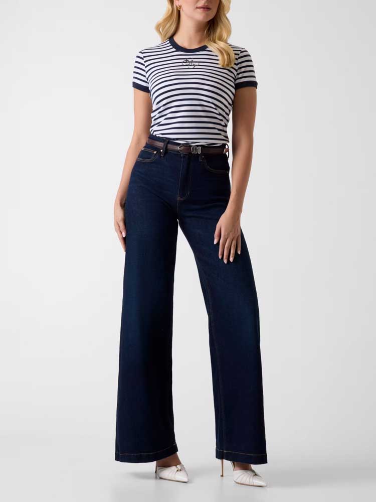 GUESS t-shirt rigata bianca e blu da donna-2