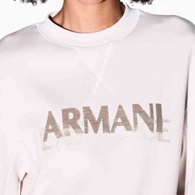 ARMANI EXCHANGE felpa panna da donna con scritta logo paillettes